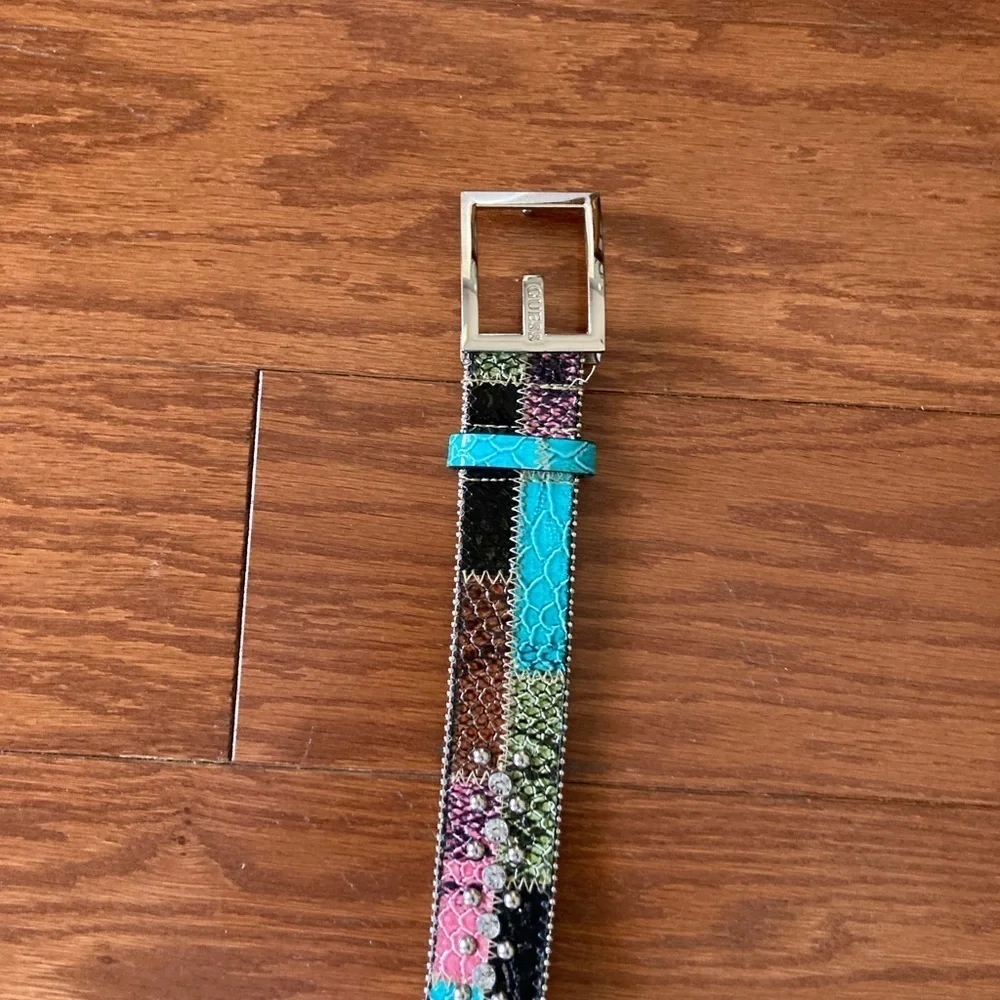 GUESS Belt Multicolor Faux Snakeskin Finish Rhinestones Vintage Y2K Size L